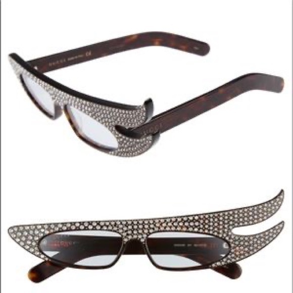 GUCCI 56MM Crystal Embellished Asymmetrical Cat Eye Havana Sunglasses - Picture 12 of 16